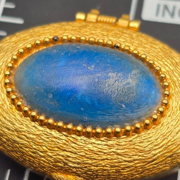 VTG Helena Rubinstein Trinket Box 1.75" Gold Tone Blue Cabochon Vanity Accent 60 - Picture 8 of 8